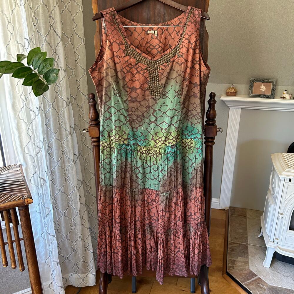 Reba Dress Southwestern Peasant Prairie Dress size 14 beaded broomstick skirt